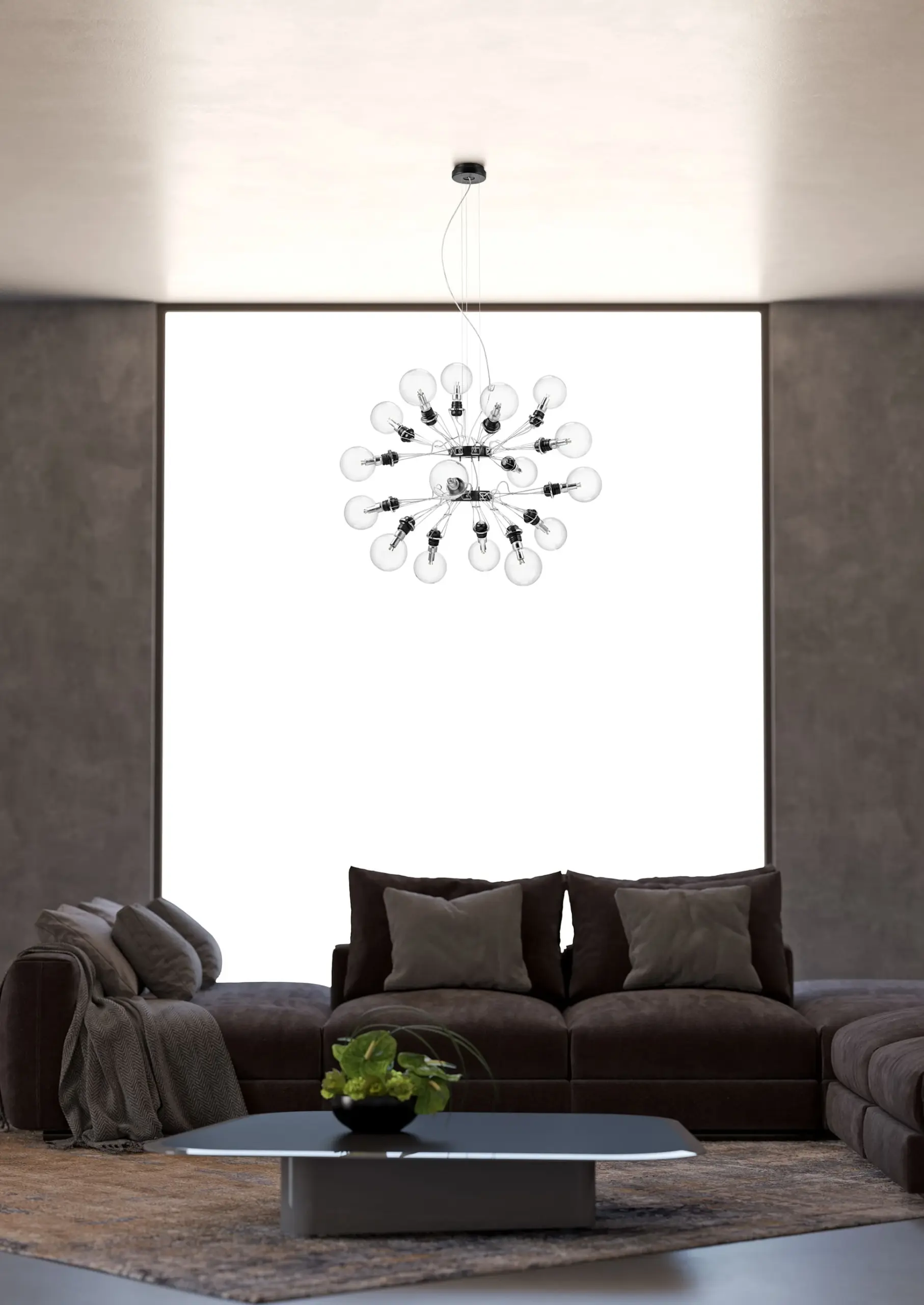 Lumina Kronleuchter Matrix Doppia mit klaren Glühlampen im Wohnzimmer